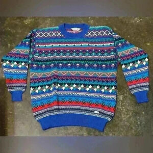 Steffner Vintage Sweater made in Hungary Fair Isle Retro 100% Wool 90's Grandpa